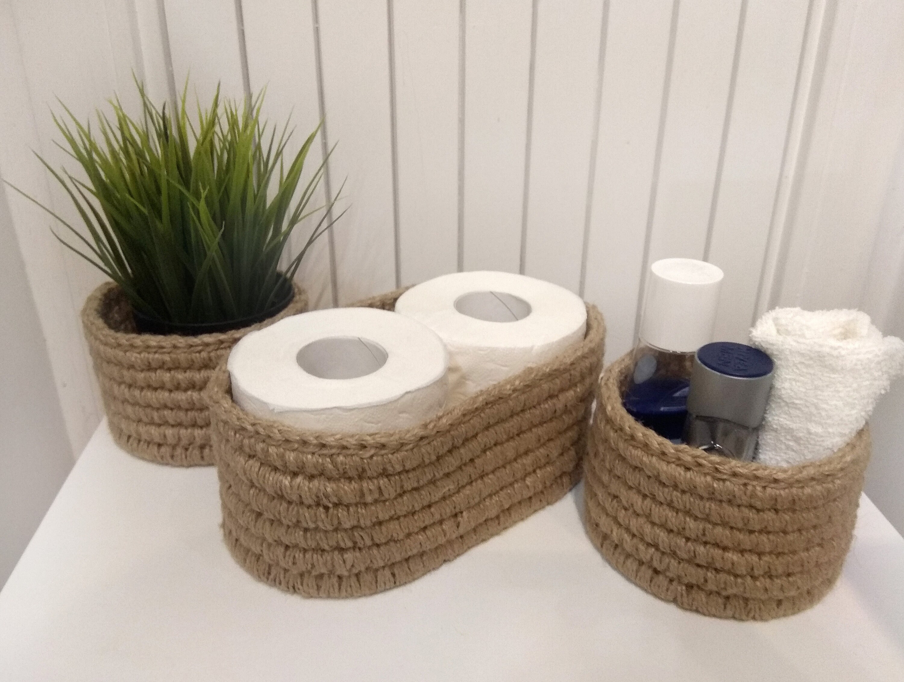 Oval jute basket Toilet paper basket Jute crochet basket Etsy