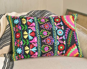 Colorful Hand Embroidered Suzani Pillow Cover  Boho Sofa Couch Cushion Floral Pillow Cover Handmade Gift Home Decorative Pillow Cover 16x24