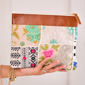 Regalos para damas de honor, bolsas grandes de artículos de tocador de algodón con flores, bolsa de maquillaje acolchada hecha a mano, bolsa bohemia bordada, bolsa de cosméticos, bolsa de viaje para regalos