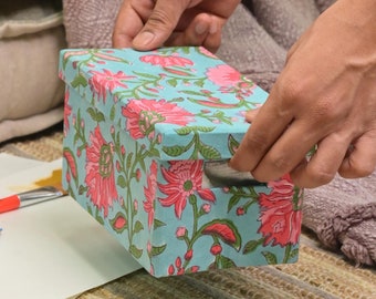 Handmade Paper Box, Floral Printed Box, Paper Storage Containers, Cosmetic Paper Packaging Box, Rectangle Paper Box, Empty Paper Box, Gifts