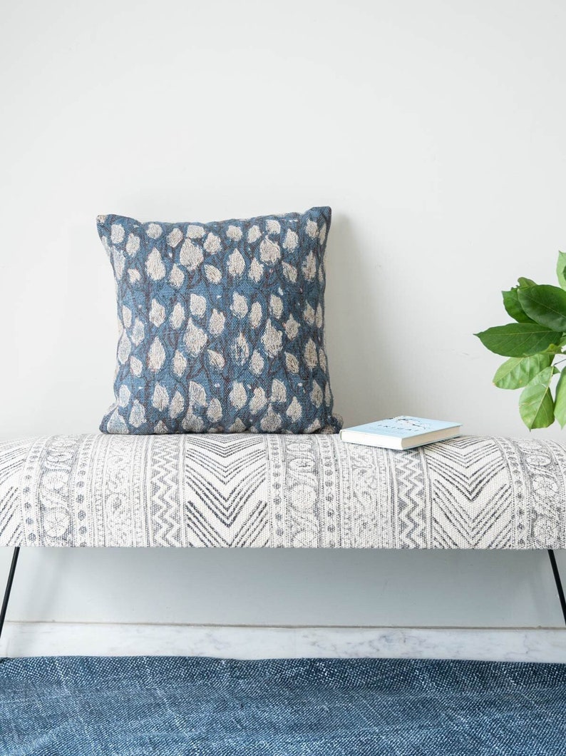 Indian Indigo Block Print Cushion Cover, Handmade Blue Pillow, Home Living Room Decor Pillow, Housewarming Gift, Wedding Gift, Gift For Mom image 1