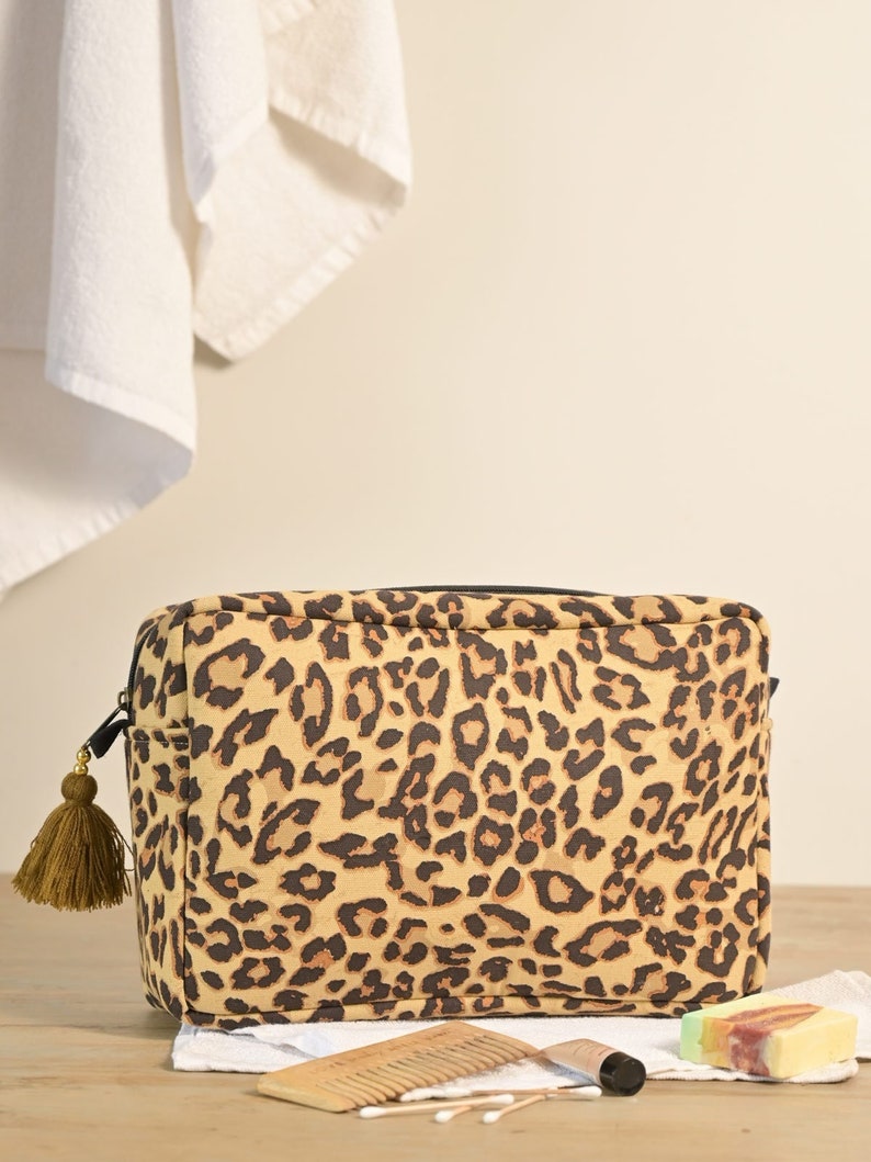 Latest Animal Printed Cotton Pouch Bag, Cosmetic Bag, Leopard Print Small Bag, Makeup Case, Cute Make up Bag, Best Gift Ideas, Gift For Her image 1