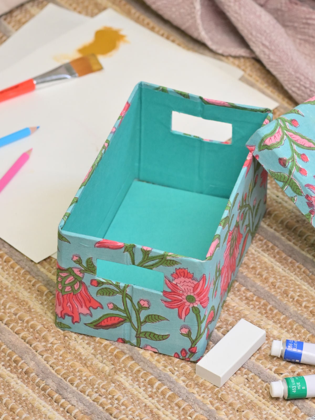 Handmade Paper Box Floral Printed Box Paper Storage Etsy