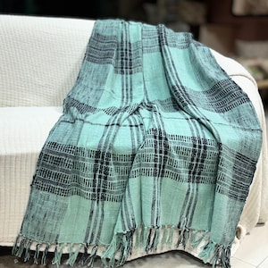 Decorative Hand Loomed Cotton Throw Blanket with tassels, Bohemian Sofa throw for living room 50X70 inches, Ethnic Woven throw