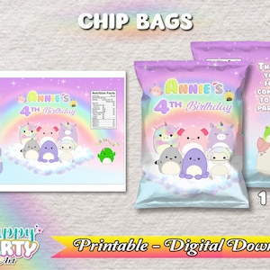 Chip Bag - Squishmallow Party - Mädchen - Nur DIGITALER DOWNLOAD für Chip Bag - Squishmallow Etiketten