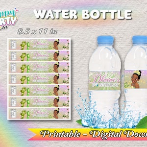 Water Bottle -Tiana Party - Girl -  Only DIGITAL DOWNLOAD for Water Bottle - Tiana Labels