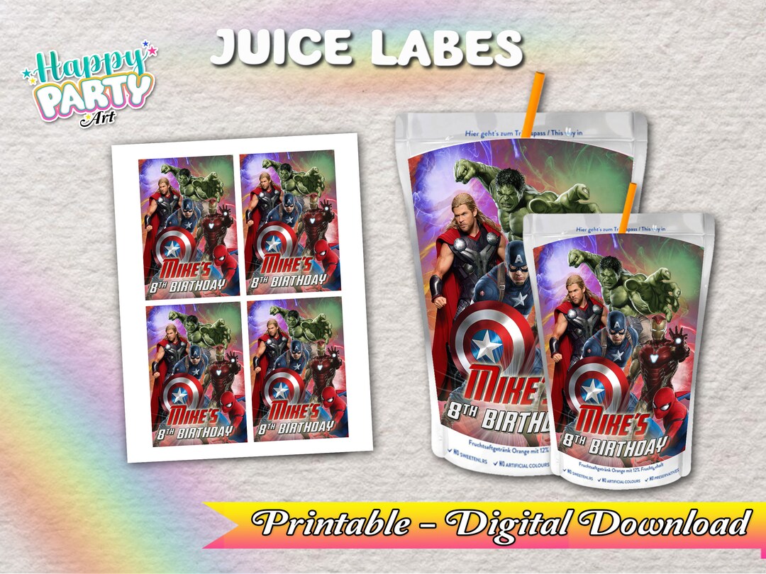 Juice Labels - Avengers Party - Only DIGITAL DOWNLOAD for Juice Labels ...
