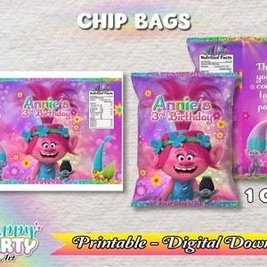 Chip Bag - Trolls Party - Girl - TÉLÉCHARGEMENT NUMÉRIQUE uniquement pour Chip Bag - Trolls Labels