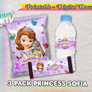 3 Pack Princess Sofía - Girl- Chip Bag - Candy Bar - Water Bottle - Princess Sofía  Lables - DIGITAL DOWNLOAD - Pack Princess Sofía