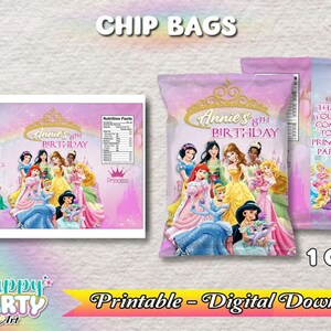 Chip Bag - Princesses Party - Fille - TÉLÉCHARGEMENT NUMÉRIQUE uniquement pour Chip Bag - Princesses Labels - Chip Bag Princess