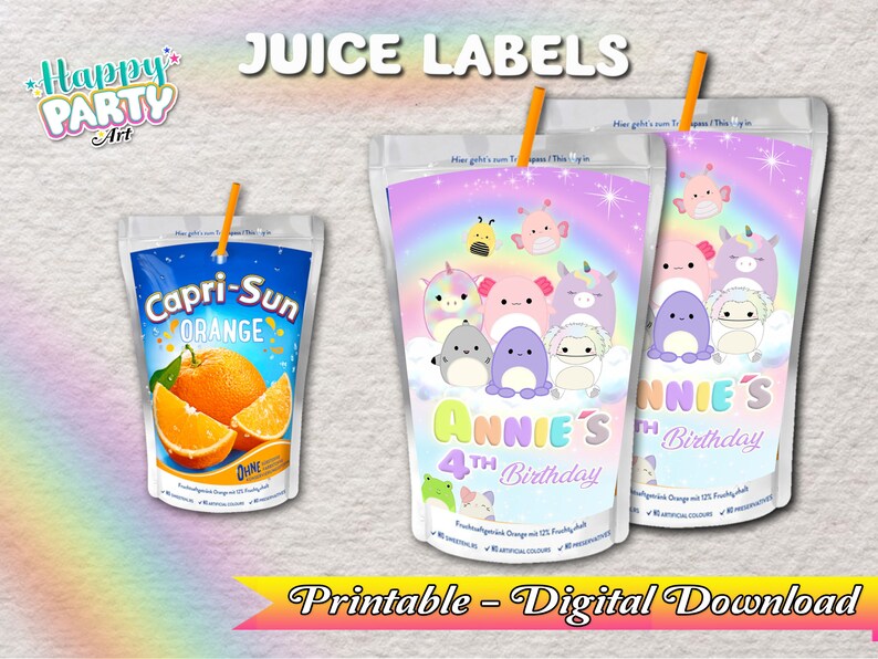 Juice Labels Squishmallow Party Only DIGITAL DOWNLOAD for Etsy