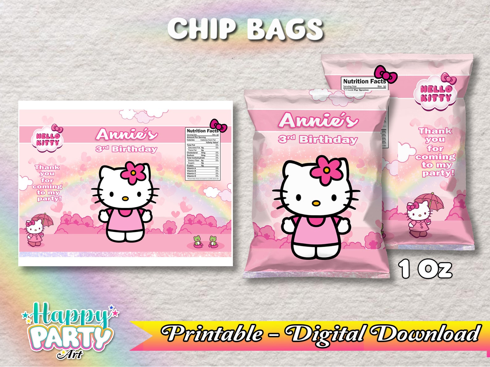 Chip Bag Hello Kitty Party Only DIGITAL DOWNLOAD for Chip Bag Hello