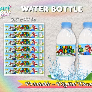 Wasserflasche – Super Mario Party – Nur DIGITALER DOWNLOAD für Wasserflasche – Super Mario Bros Etiketten