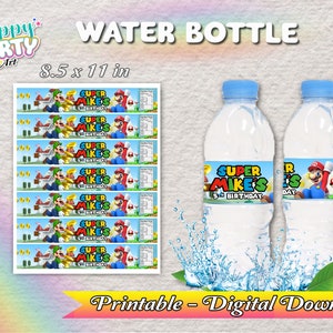 Water Bottle - Super Mario Party - Only DIGITAL DOWNLOAD for Water Bottle - Super Mario Bros Labels