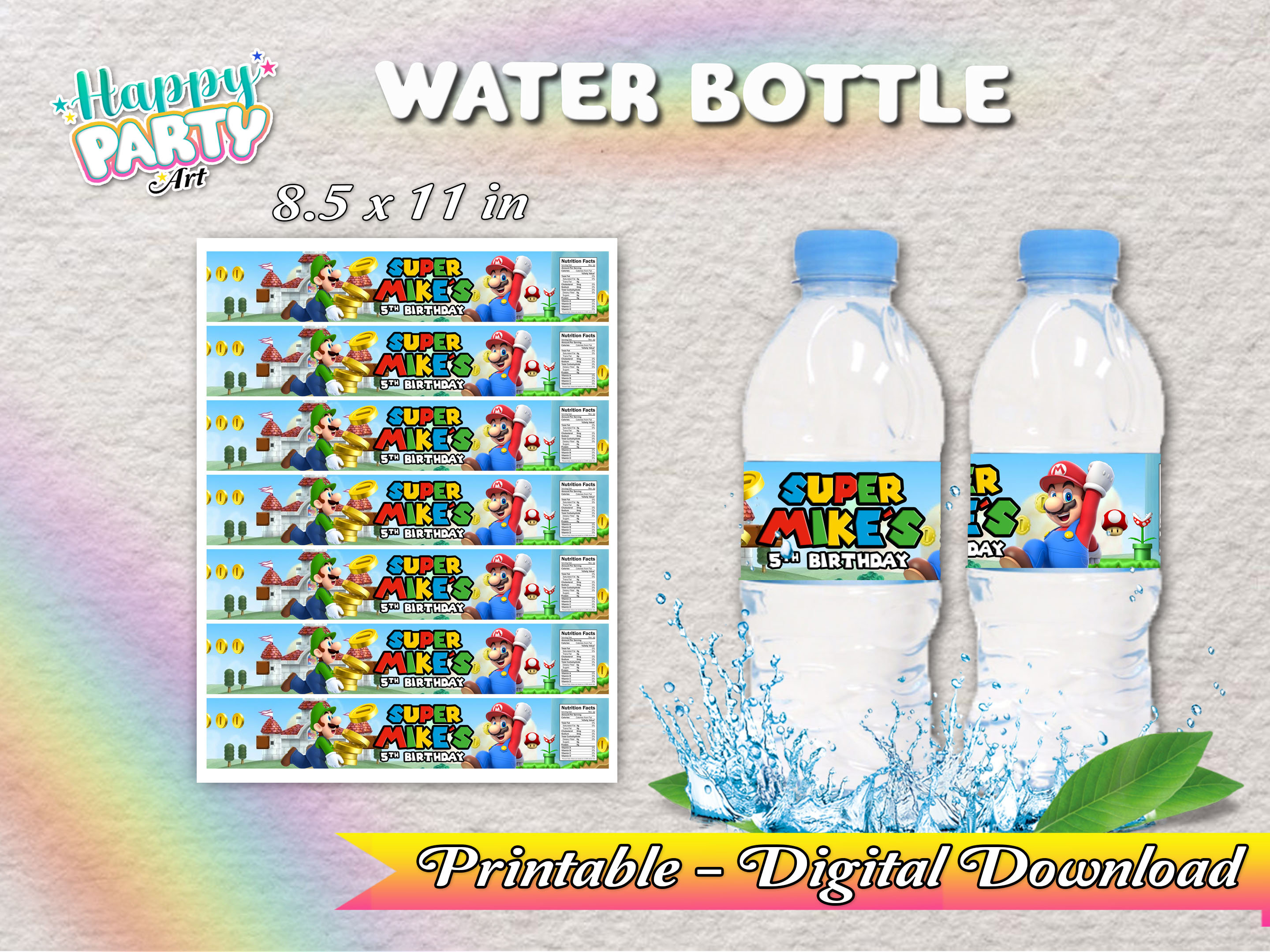 Super Mario Bros – Water Bottle Label – Printable - 3Grafik