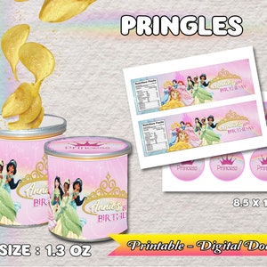 Princesses Party Labels - 1.3oz can of chips - Princess Party Labels and Wraps - custom - DIGITAL PRINTABLE - Pringles