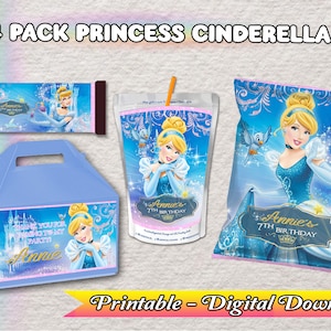 4 Pack Princess Cendrillon - Fille - Chip Bag - Jus - Candy Bar - Gable Box - Princess Cendrillon Lables - TÉLÉCHARGEMENT NUMÉRIQUE - Cendrillon