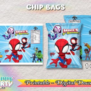 Chip Bag - Spidey Party - Mädchen - Nur DIGITALER DOWNLOAD für Chip Bag - Spidey und Freunde Etiketten