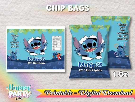 Stitch Pack 3 Labels for Birthday Party Printable DIGITAL DOWNLOAD Chip Bag  Gable Box Juice Label lilo and Stitch Birthday 