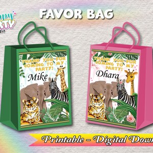 Safari-Geburtstags-Geschenktüte – druckbarer digitaler Download – Junge oder Mädchen – Geschenktüte Safari
