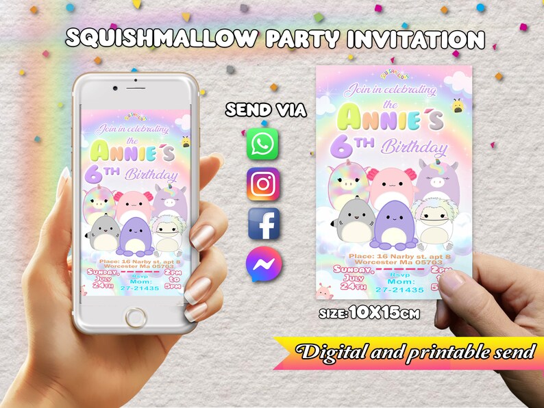 Birthday Invitation Squishmallow Digital sending DIGITAL DOWNLOAD Birthday Squishmallow Invitation 10x15cm