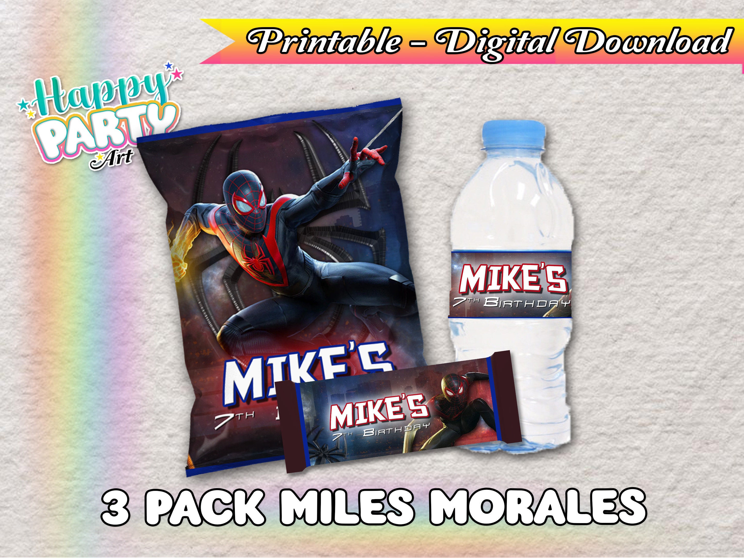 3 Pack Spiderman Miles Morales Chip Bag Candy Bar Water Bottle Spiderman  Miles Morales Lables DIGITAL DOWNLOAD Pack 