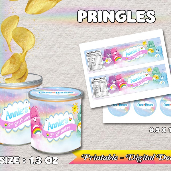 Care Bears Party Labels - 1.3oz can of chips - Care Bears Party Labels and Wraps - custom - DIGITAL PRINTABLE - Pringles