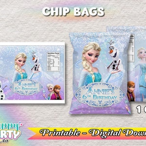 Chip Bag - Frozen Party - Mädchen - Nur DIGITALER DOWNLOAD für Chip Bag - Frozen Labels