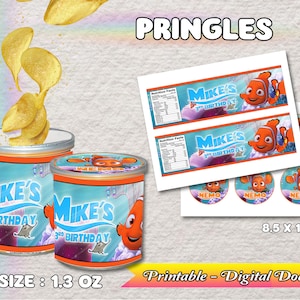 Finding Nemo Party Labels - 1.3oz can of chips - Finding Nemo Party Labels and Wraps - custom - DIGITAL PRINTABLE - Pringles