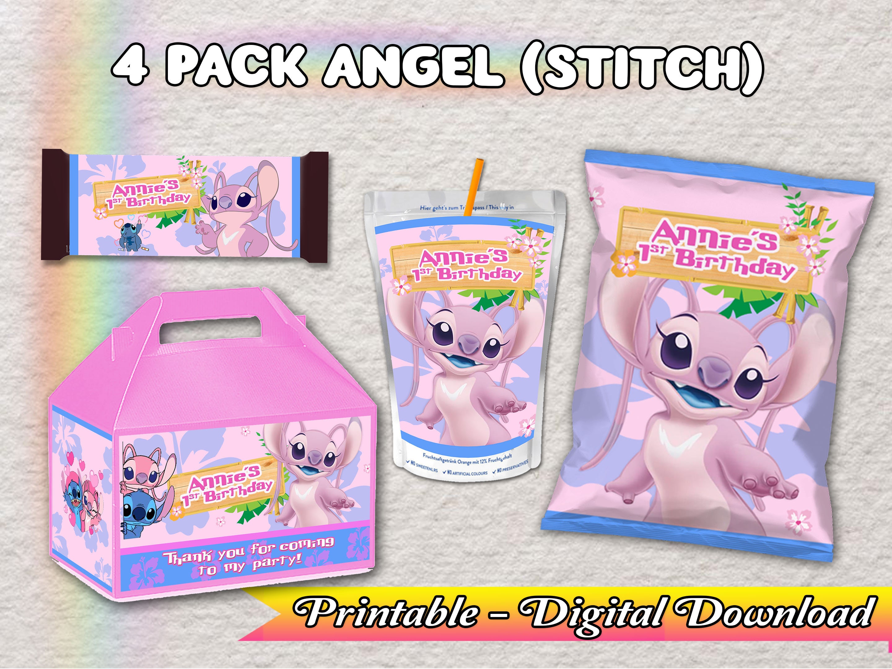 20 PCS Non-Woven Bags Mini Pink Stitch Gift Tote Bags Reusable Goodie Treat  Candy Bags for Pink Angel Stitch Birthday Party Decoration Baby Shower