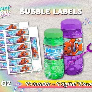 Bubble Bottle Labels Finding Nemo - DIGITAL DOWNLOAD - Finding Nemo Birthday Party - Bubble Nemo