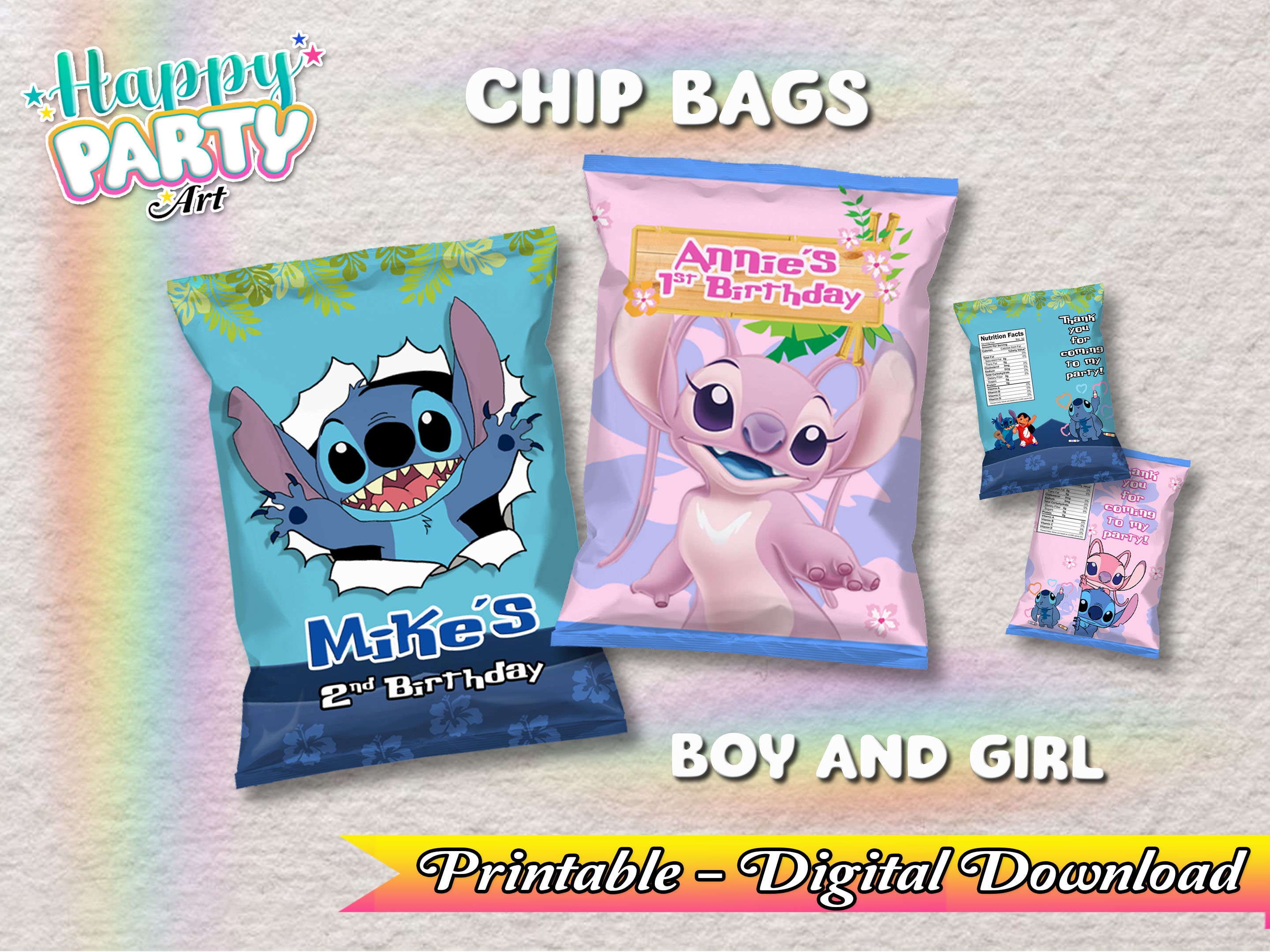 Chip Bag Boy and Girl Stitch and Angel Party Only DIGITAL Etsy UK