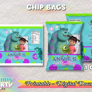 4 Pack Monster Inc - Chip Bag - Juice - Gable Box - Monster Inc Lables - TÉLÉCHARGEMENT NUMÉRIQUE - Pack Monster Inc