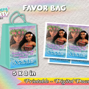 Geschenktüte - Moana Geburtstag - Druckbarer DIGITALER Download - Mädchen - Geschenktüte Moana Etiketten