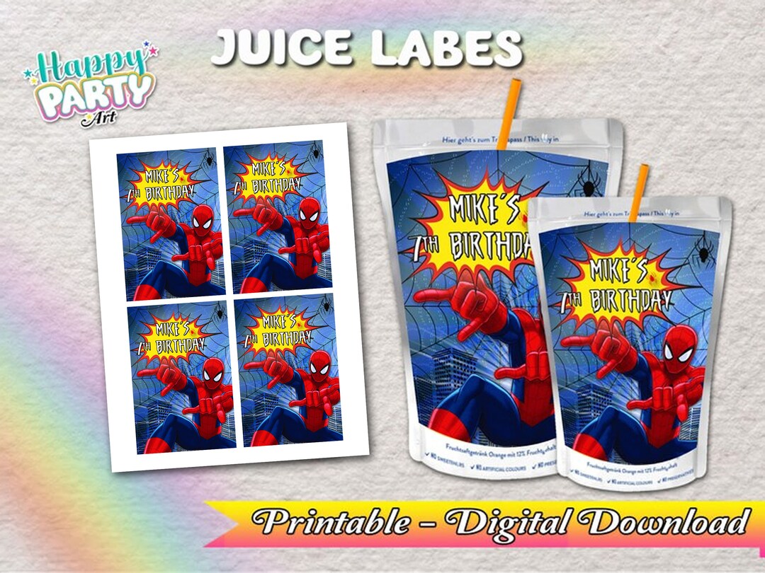 Juice Labels Spiderman Party Only DIGITAL DOWNLOAD for Juice Labels