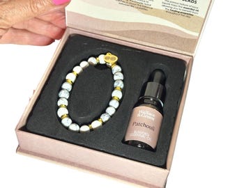 Stress Less Essential Oil Bracelet Set, Howlite and Lava Beads with Patchouli Essential Oil