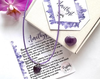 Amethyst Heart Necklace Gift Set, Crystal Jewellery, Gift For Her, Healing Stone, February Birth Stone