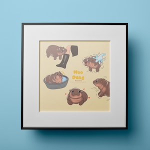 Moo Deng Art Print | Hippo | Cute Hippo | Moo Deng | moo deng