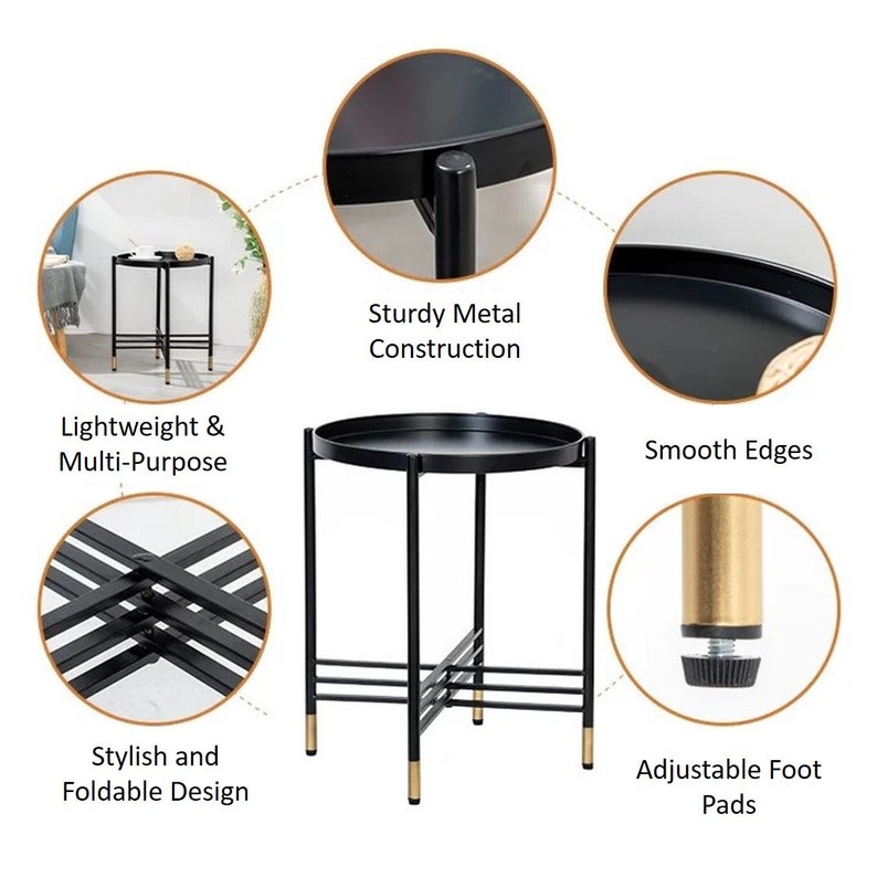 Black and Gold Round Side Table Metal End Table Etsy UK