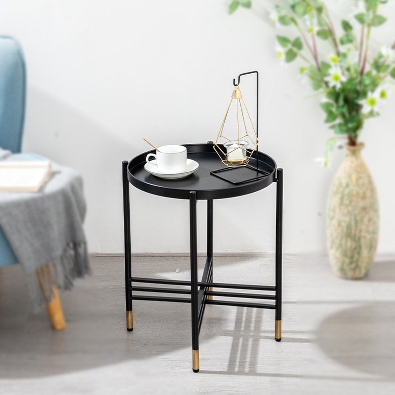 Black and Gold Round Side Table Metal End Table Etsy UK