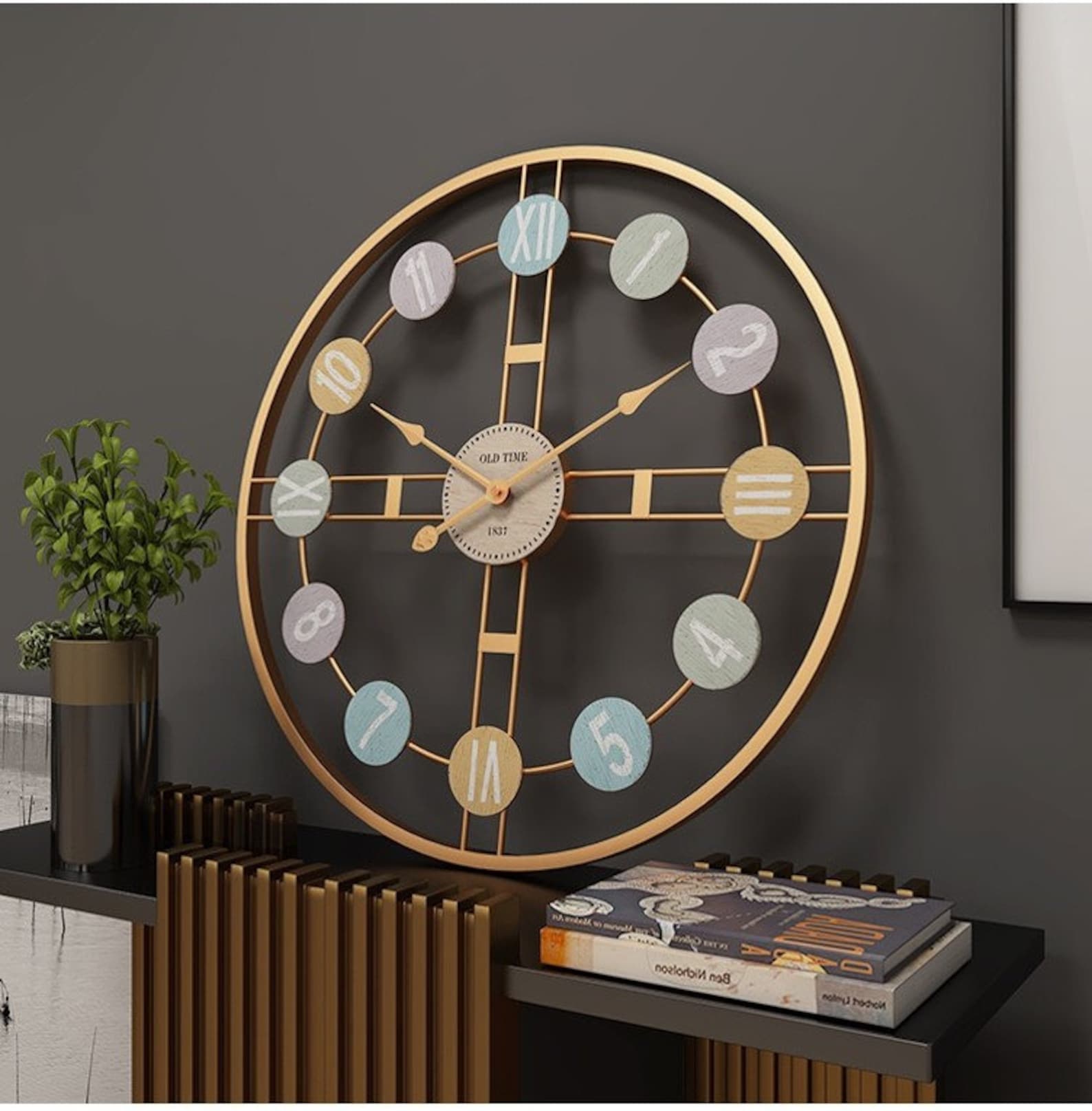 Large Retro Wall Clock Metal Gold Clock 50cm/20in High - Etsy Canada