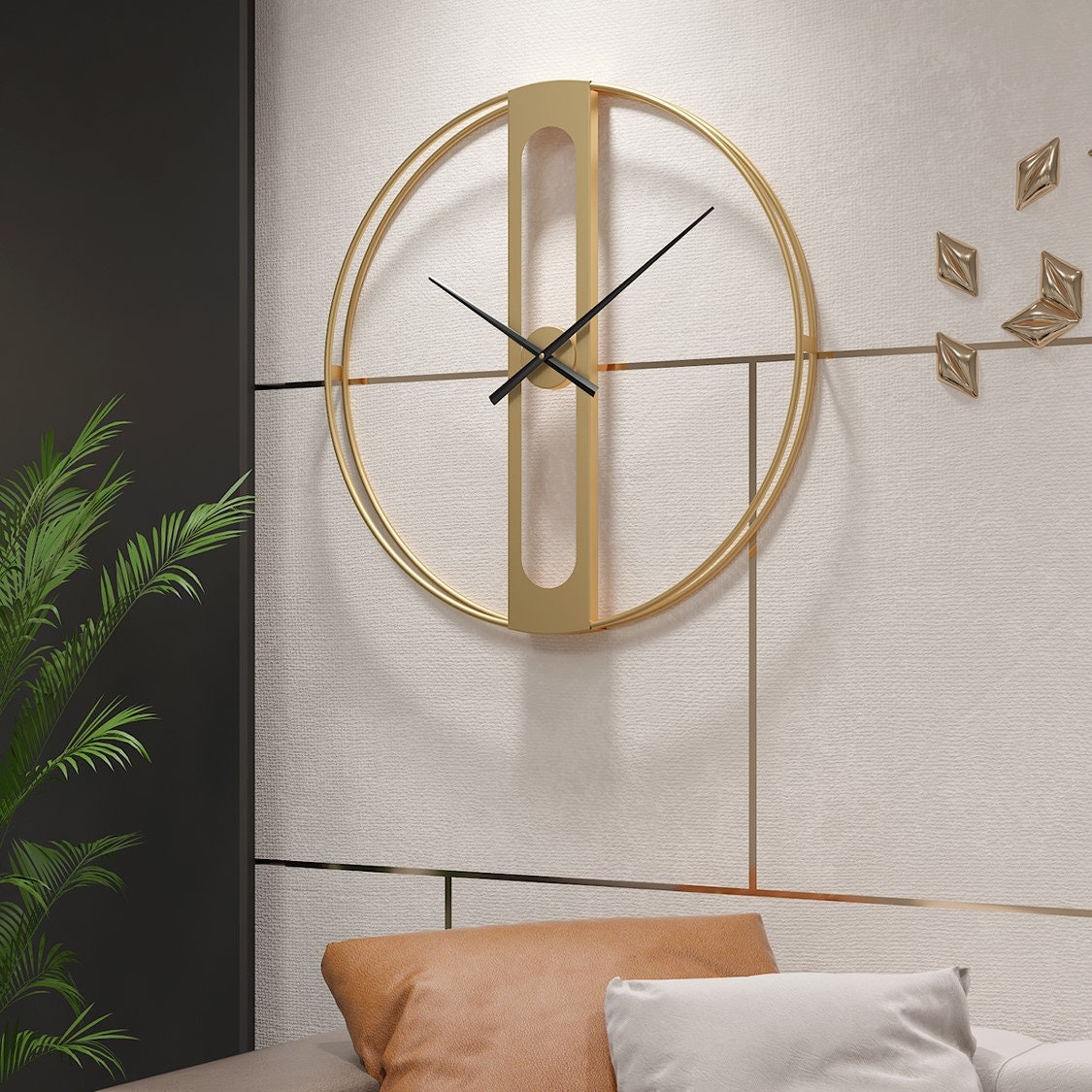 Large Modern Wall Clock Decor Black/Gold Wall Clock Mid Etsy