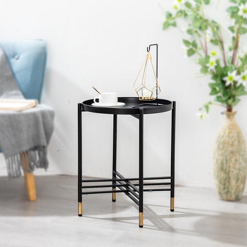 Black and Gold Round Side Table Metal End Table Etsy UK