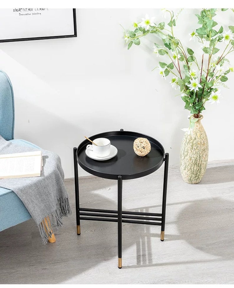 Black and Gold Round Side Table Metal End Table Etsy UK