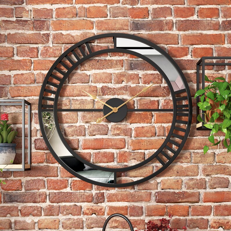 50cm/20 Black Skeleton Mirror Wall Clock Silent Etsy UK