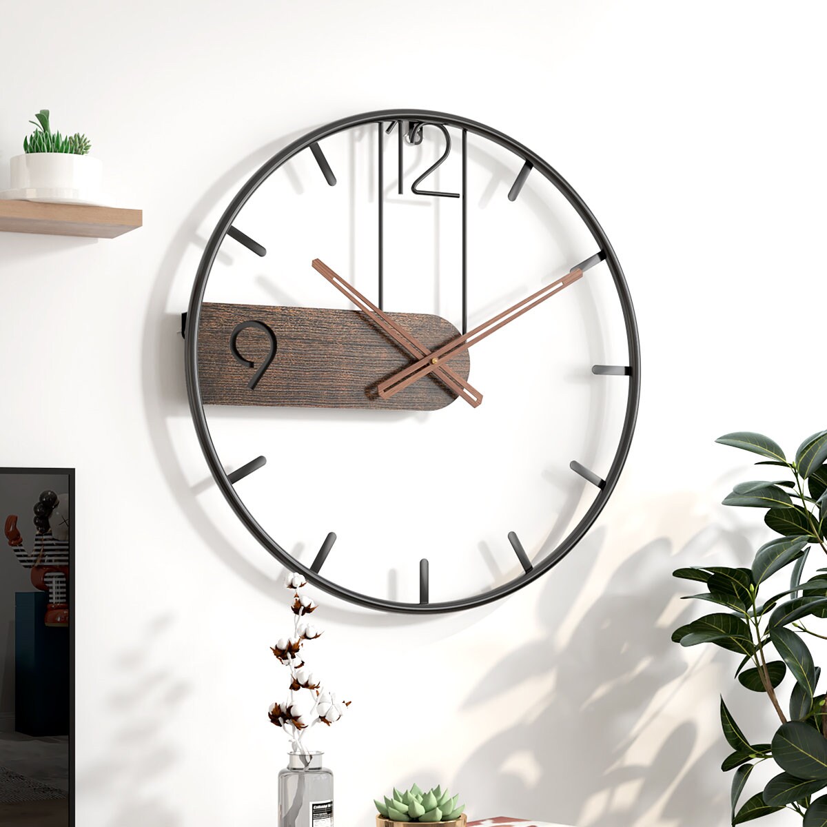 Minimalist Metal Wooden Wall Clock 50cm Large Modern Black Etsy UK