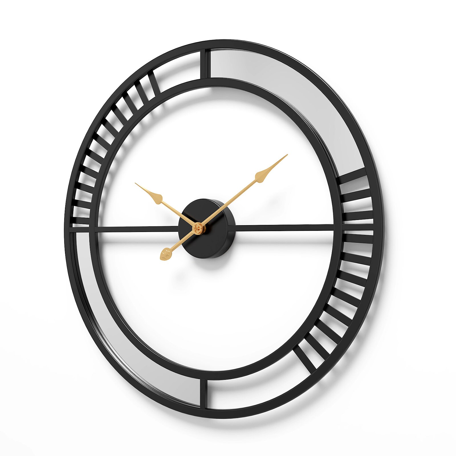 50cm/20 Black Skeleton Mirror Wall Clock Silent Etsy UK