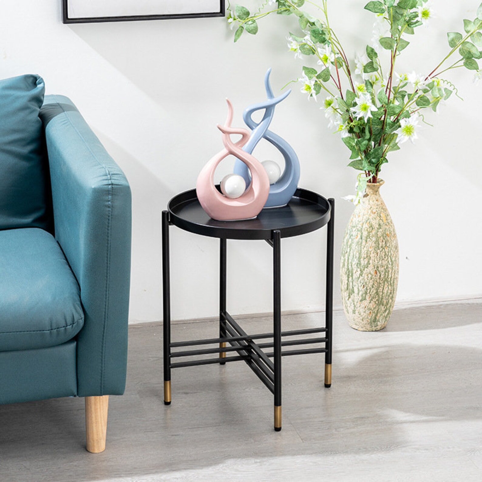 Black and Gold Round Side Table Metal End Table Etsy UK