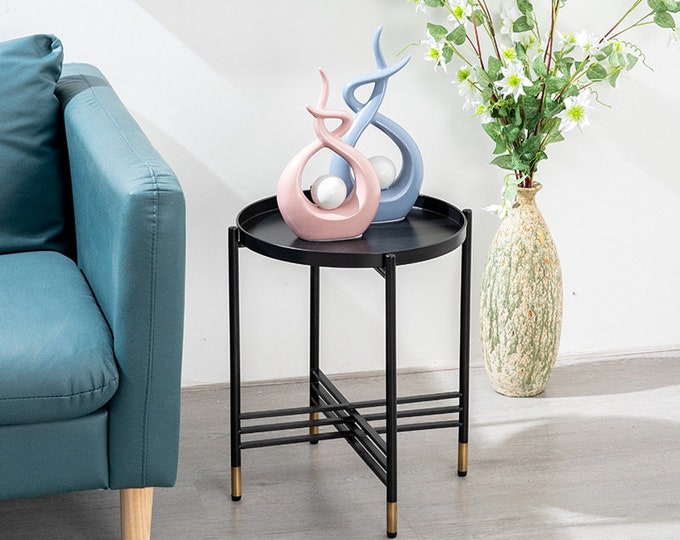 Black and Gold Round Side Table Metal End Table Etsy UK