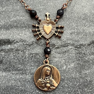 Immaculate Heart Our Lady of Sorrows Necklace - Solid  Bronze or Sterling Silver
